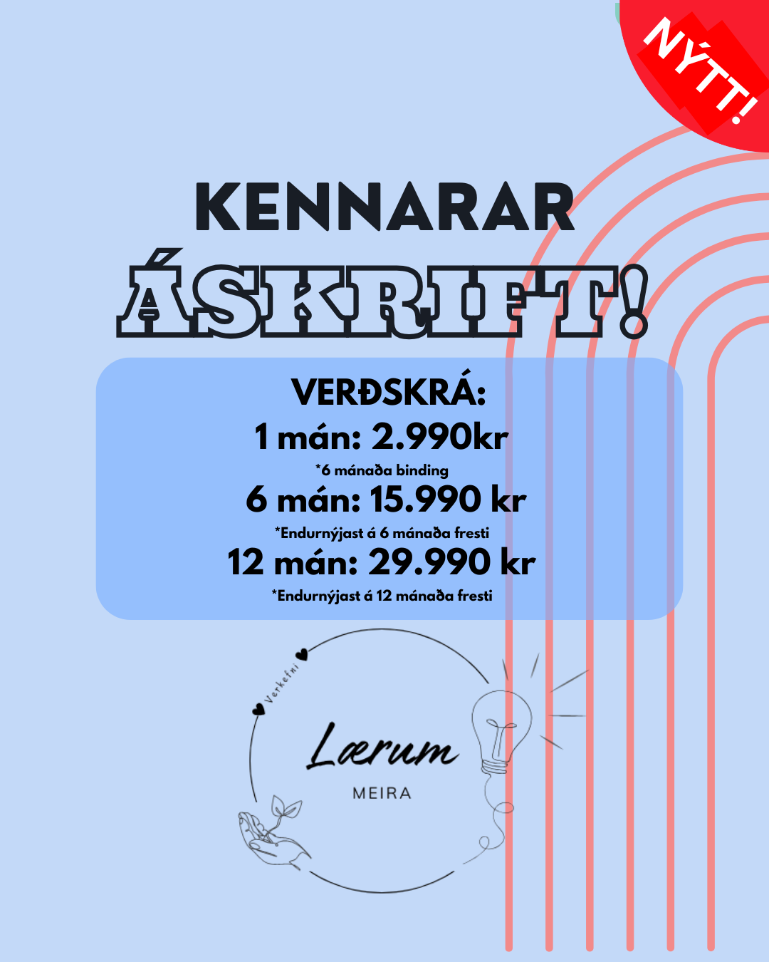 Kennarar: Áskrift - 1, 6 eða 12 mánuðir !NÝTT!