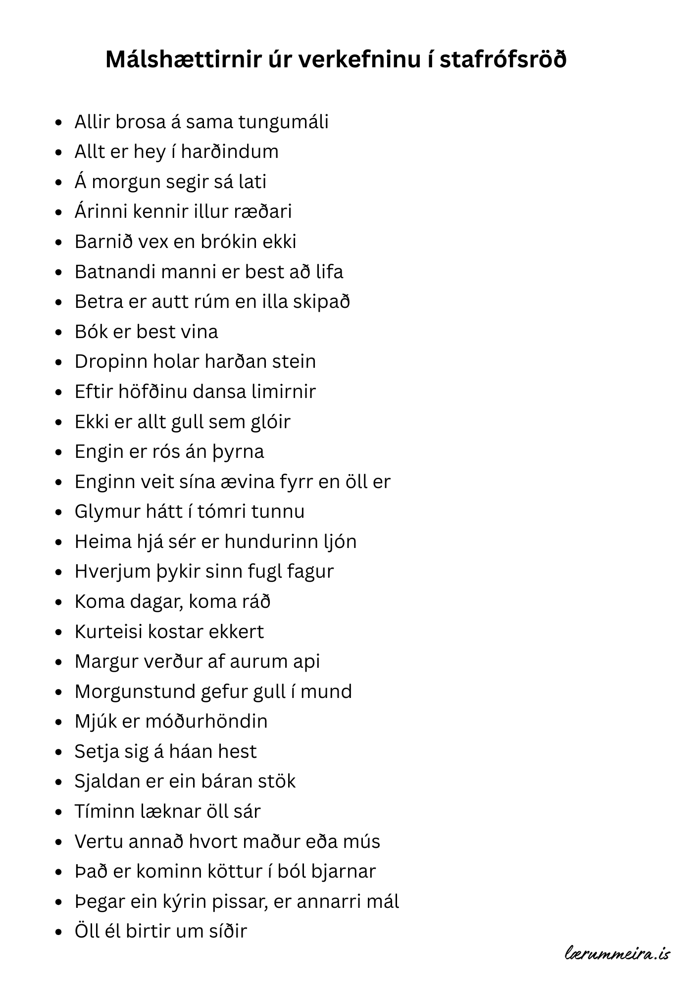 Verkefni um málshætti
