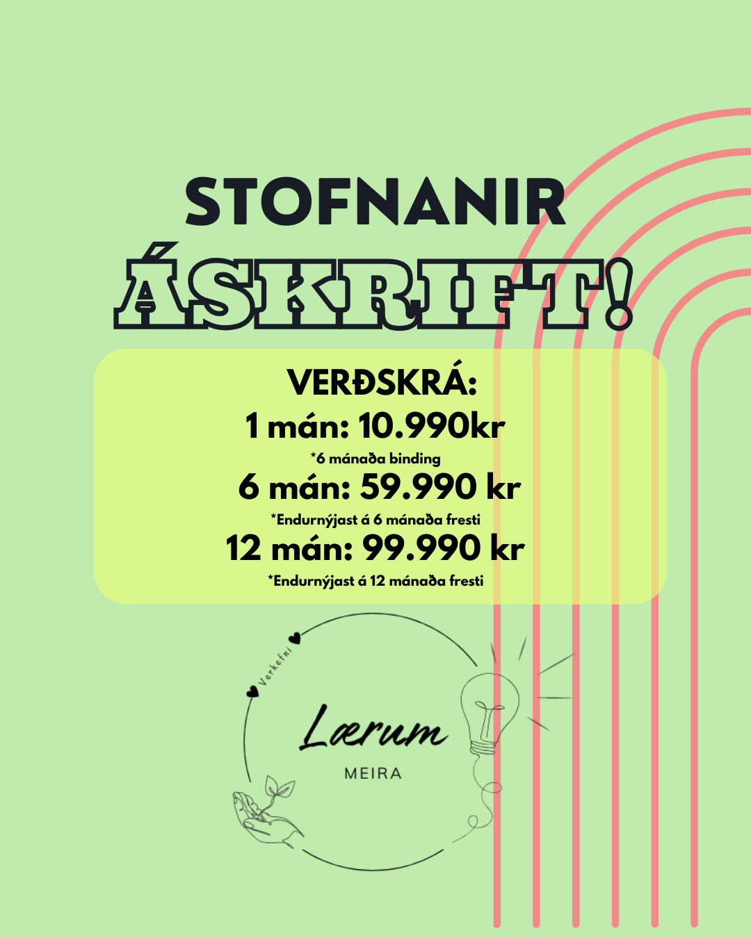 Stofnanir: Áskrift - 1, 6 eða 12 mánuðir