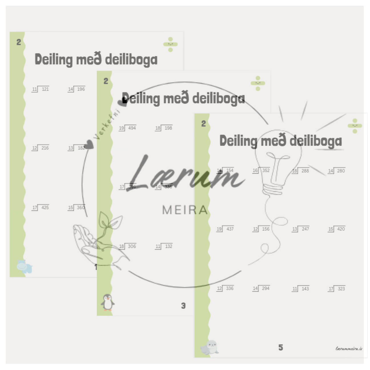 Deiling ➗ Stig 2: Verkefnablöð 1-5