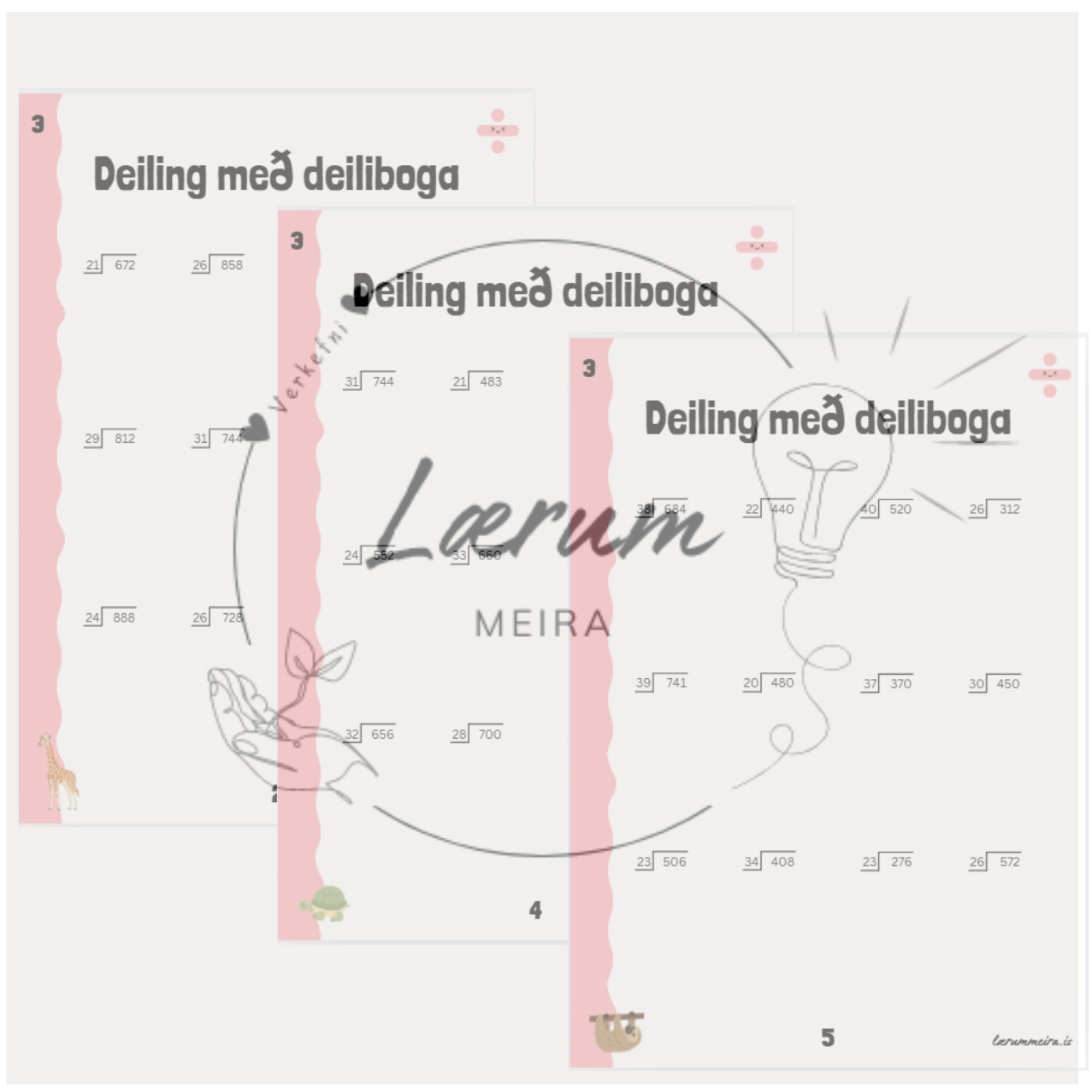 Deiling ➗ Stig 3: Verkefnablöð 1-5