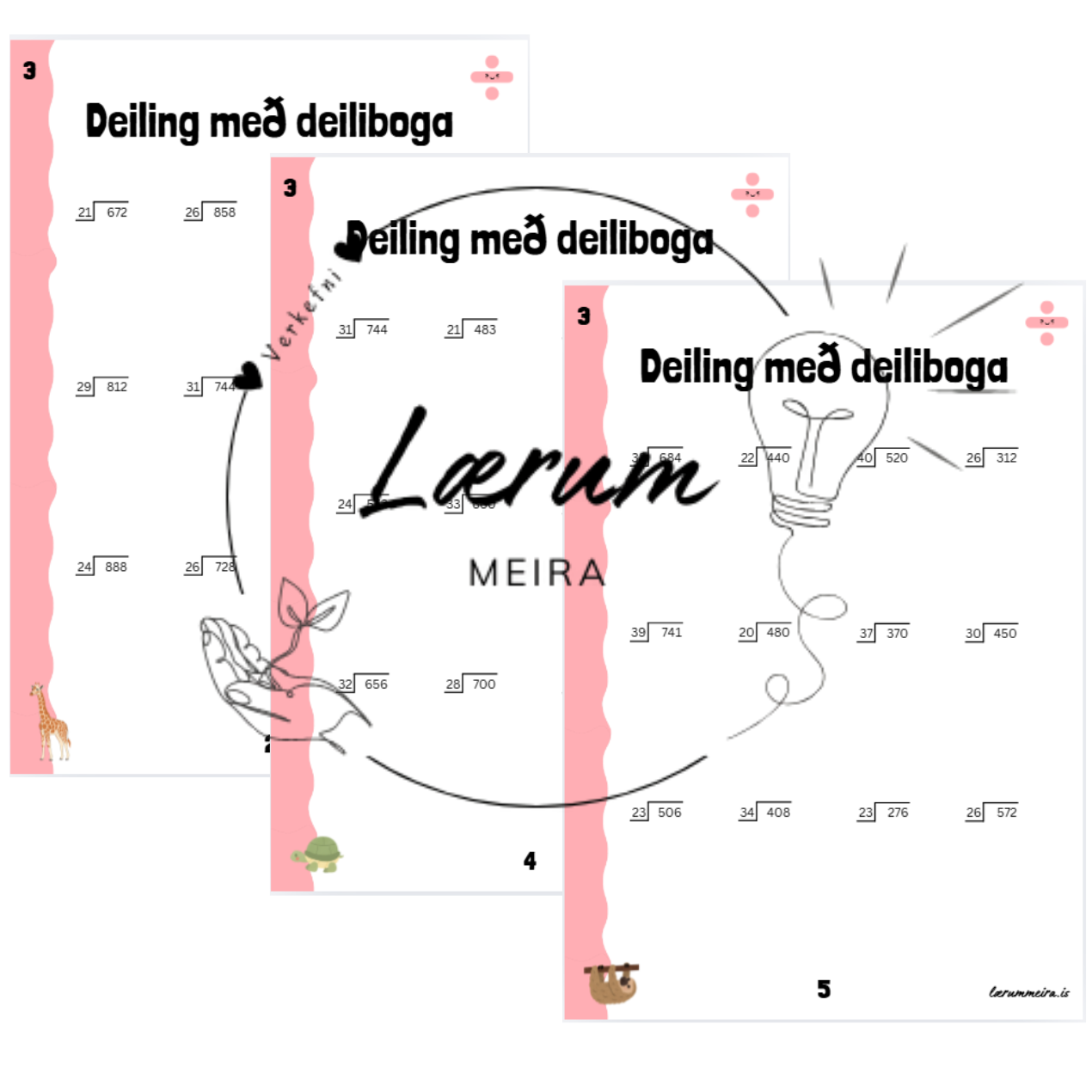 Deiling ➗ Stig 3: Verkefnablöð 1-5