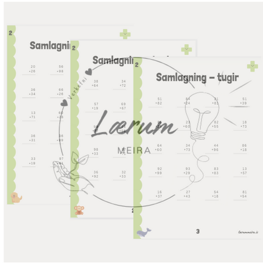 Samlagning ➕ Tugur: Verkefnablöð 1-10