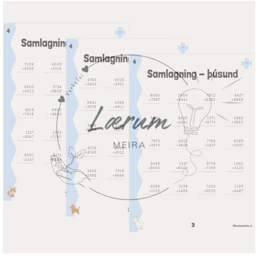 Samlagning ➕ Þúsund: Verkefnablöð 1-10 (áskrift)